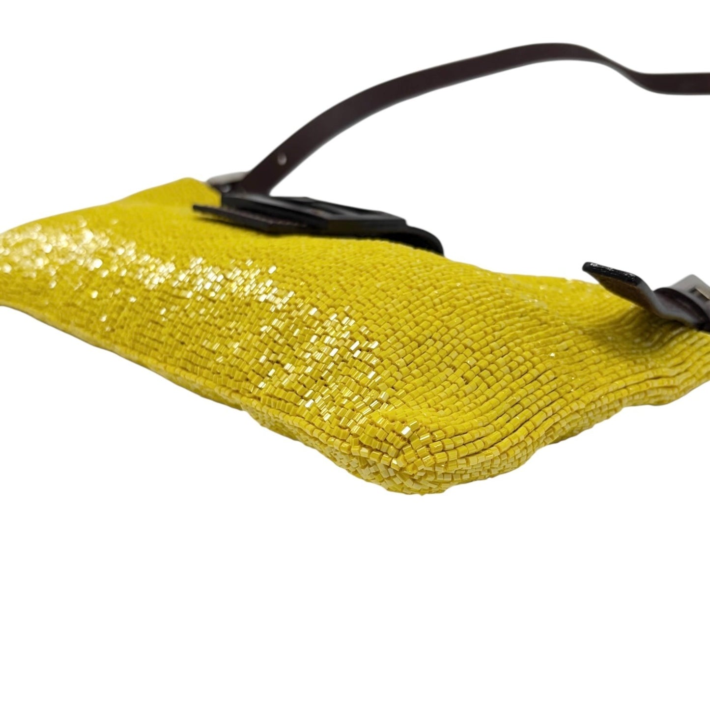 FENDI Vintage FF Logo Beads Mamma Baguette Crossbody Shoulder Bag Yellow Brown