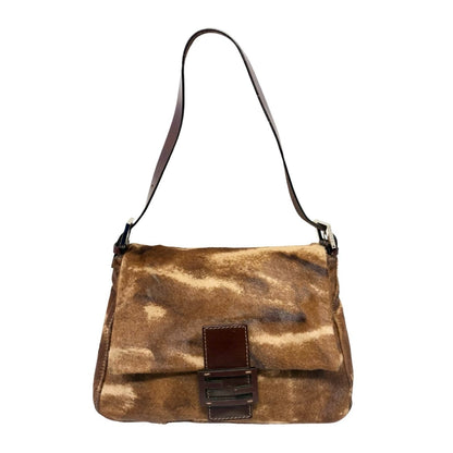 FENDI Vintage FF Mamma Baguette Pony Hair Shoulder Bag Brown Leather 902546