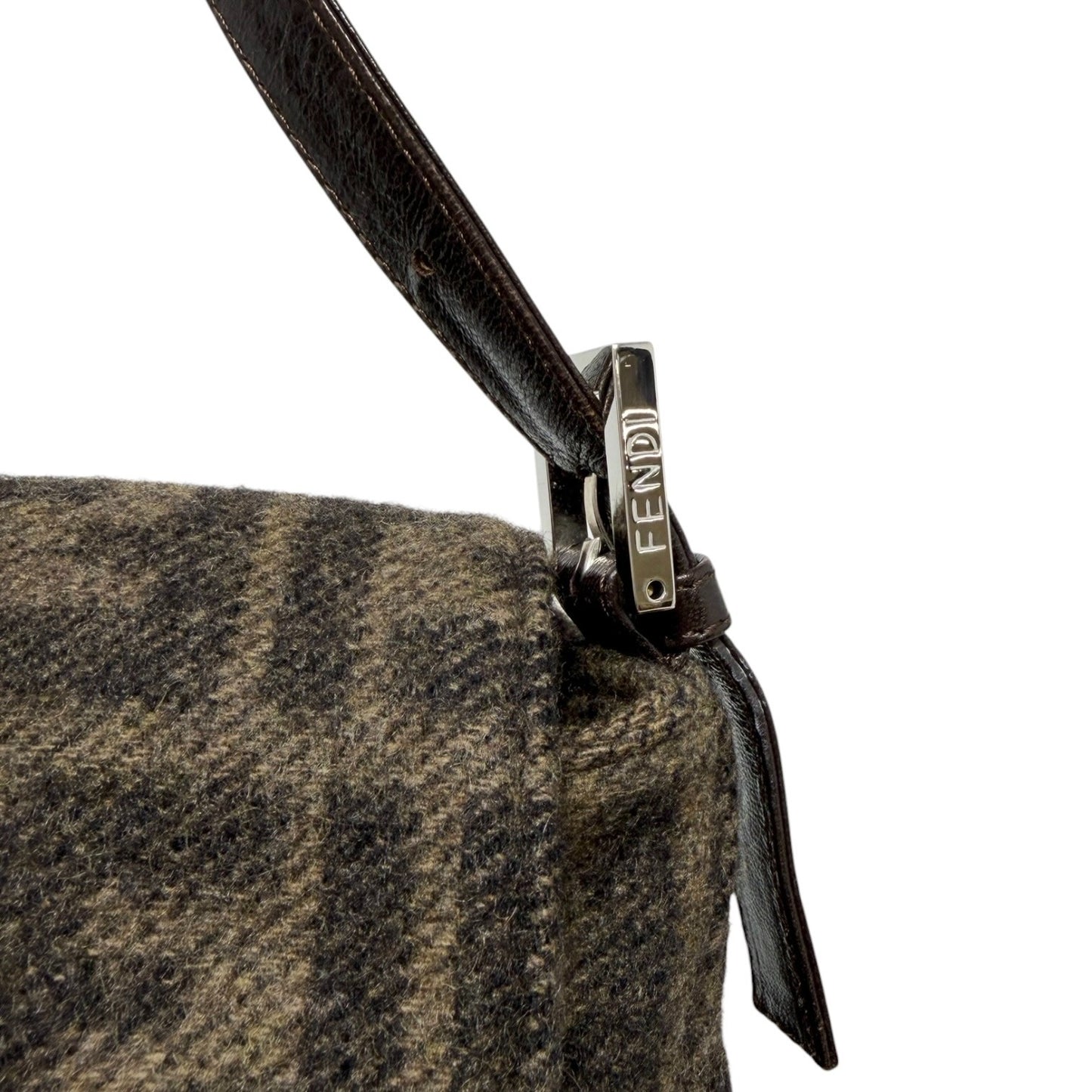 FENDI Vintage FF Zucca Cashmere Mamma Baguette Shoulder Bag Brown 902093
