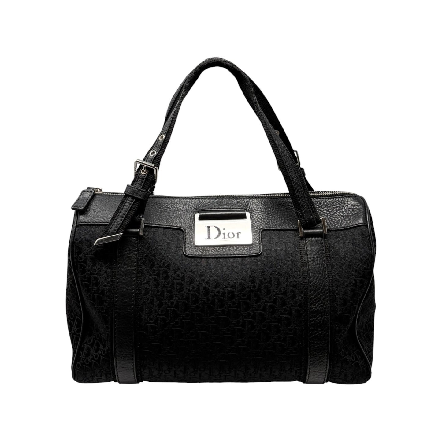 Christian Dior Street Chic Trotter Monogram Boston Bag Black Canvas 902442