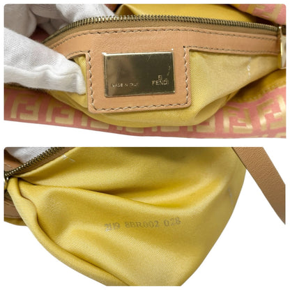 FENDI Vintage Zucchino Pochette Shoulder Bag Pink Yellow Canvas Leather 106545