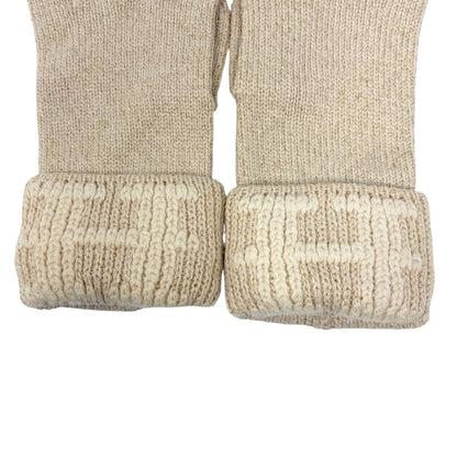 HERMES Vintage H Logo Embroidery Cashmere Ribbed Knit Gloves Glitter Beige Gold