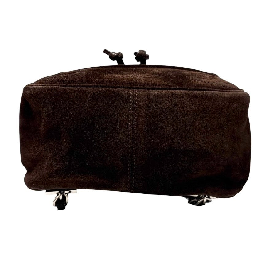 CHANEL Vintage CC Mark Logo Turn Lock Backpack Stitch Brown Silver Suede