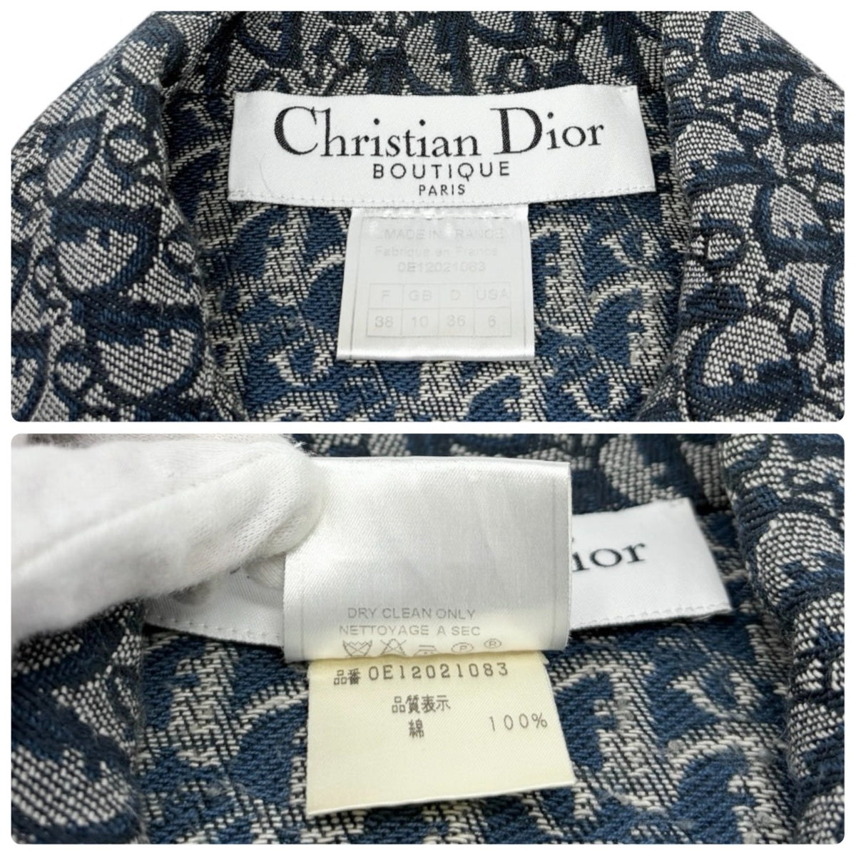 Christian Dior Vintage Trotter Monogram Belt Jacket #38 Blue Denim 902493