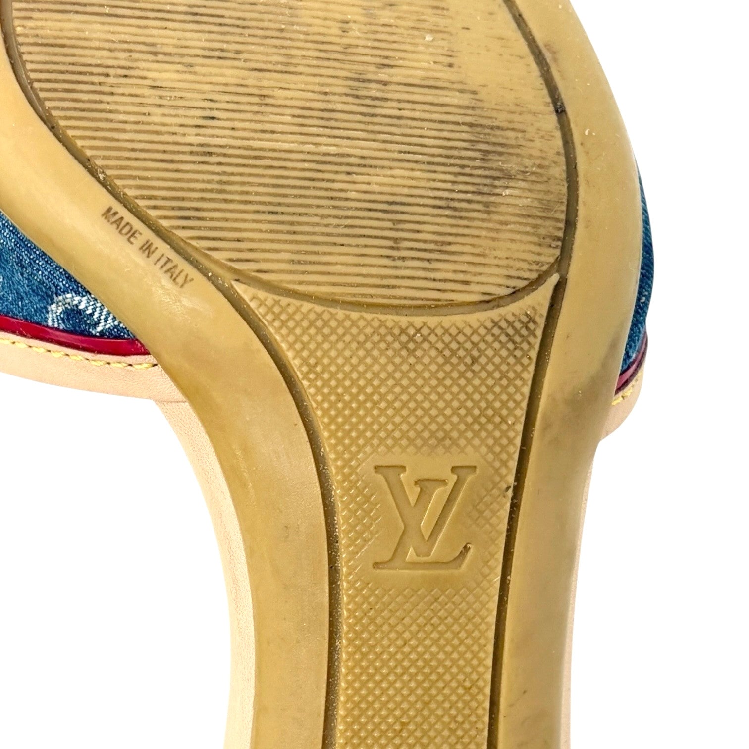 LOUIS VUITTON Vintage LV Monogram Denim Sandals #36 Blue Beige Leather