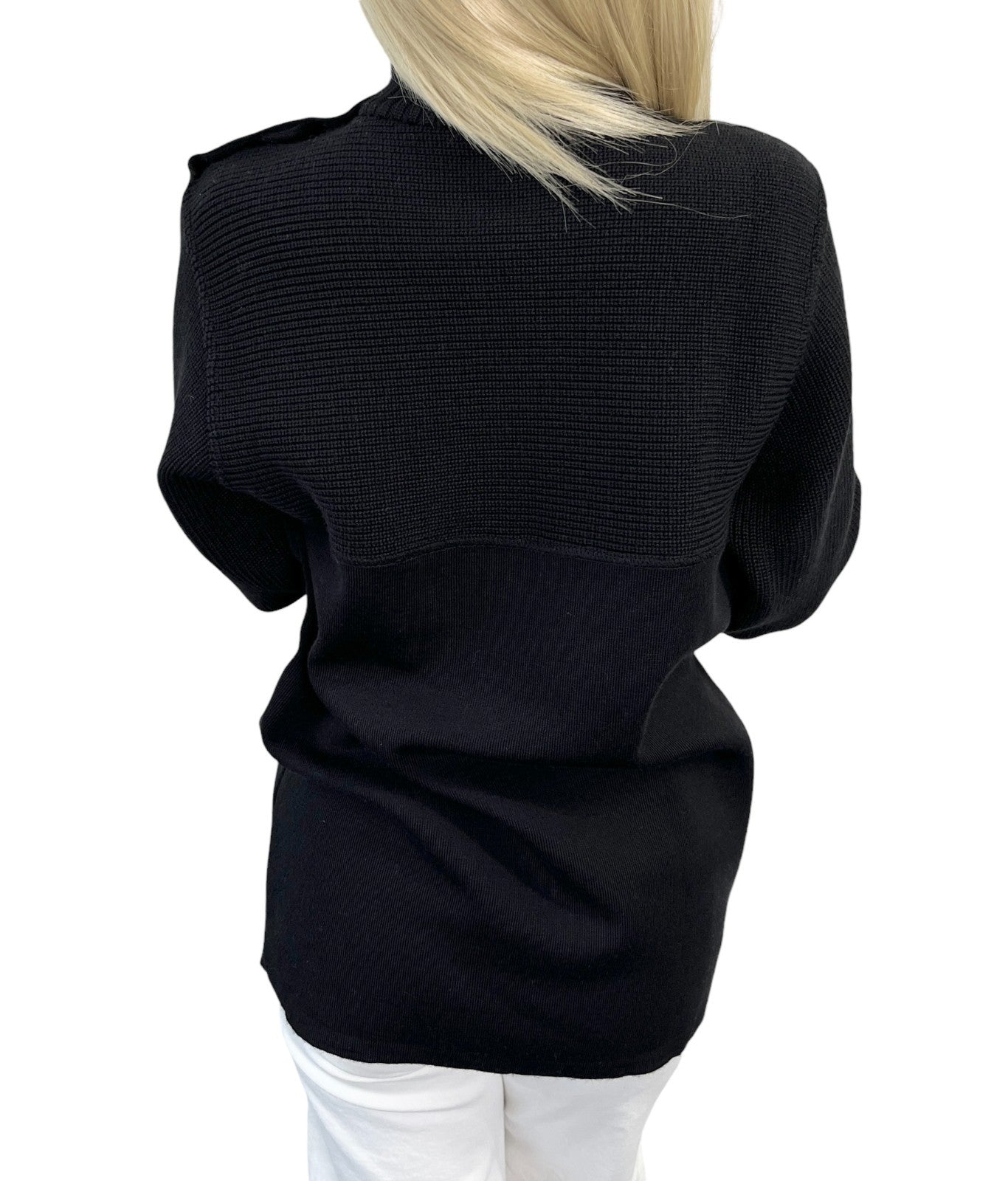 CHANEL Sport Vintage 02A CC Logo Sweater Top #38 Black Wool High Neck 902401