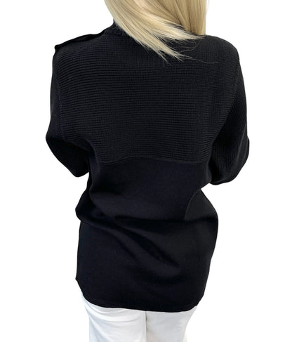 CHANEL Sport Vintage 02A CC Logo Sweater Top #38 Black Wool High Neck 902401