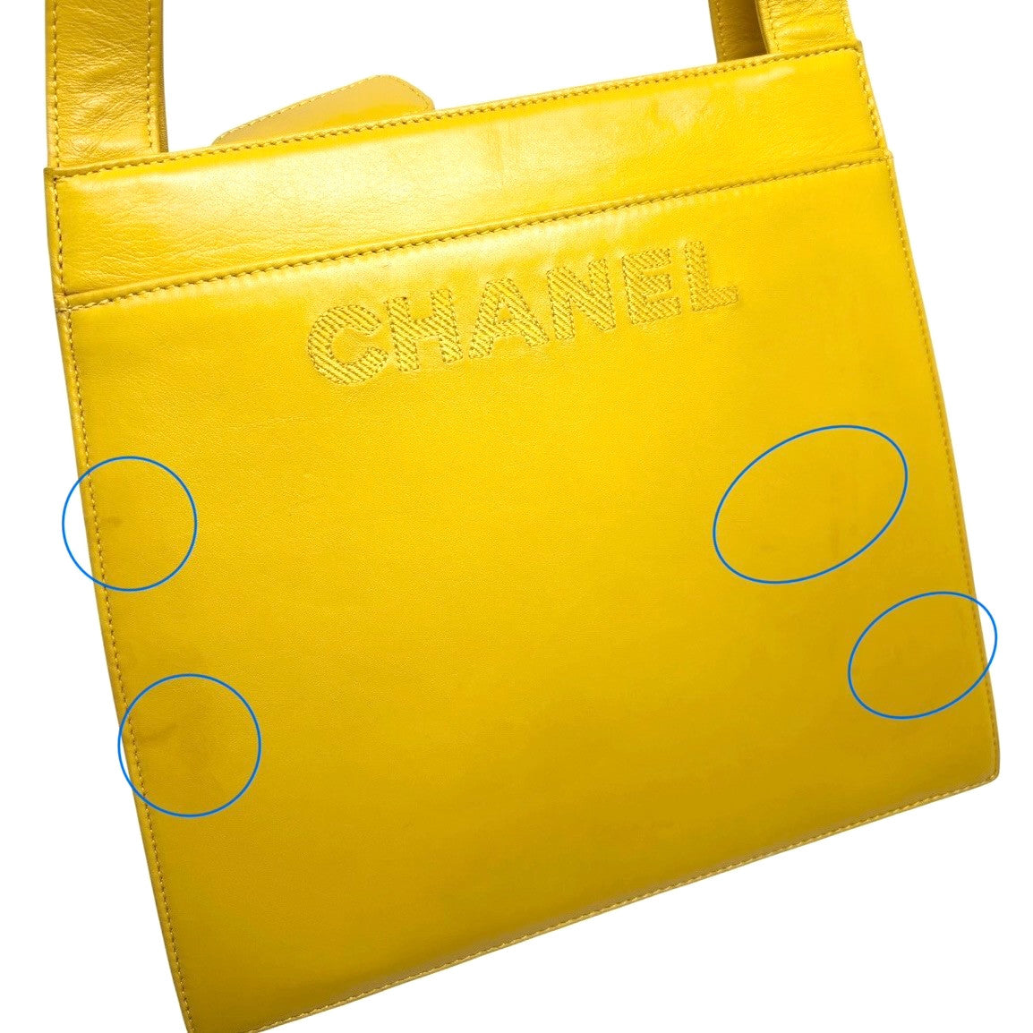 CHANEL Vintage Stitch CC Logo Tote Shoulder Bag Yellow Leather Zip 901884