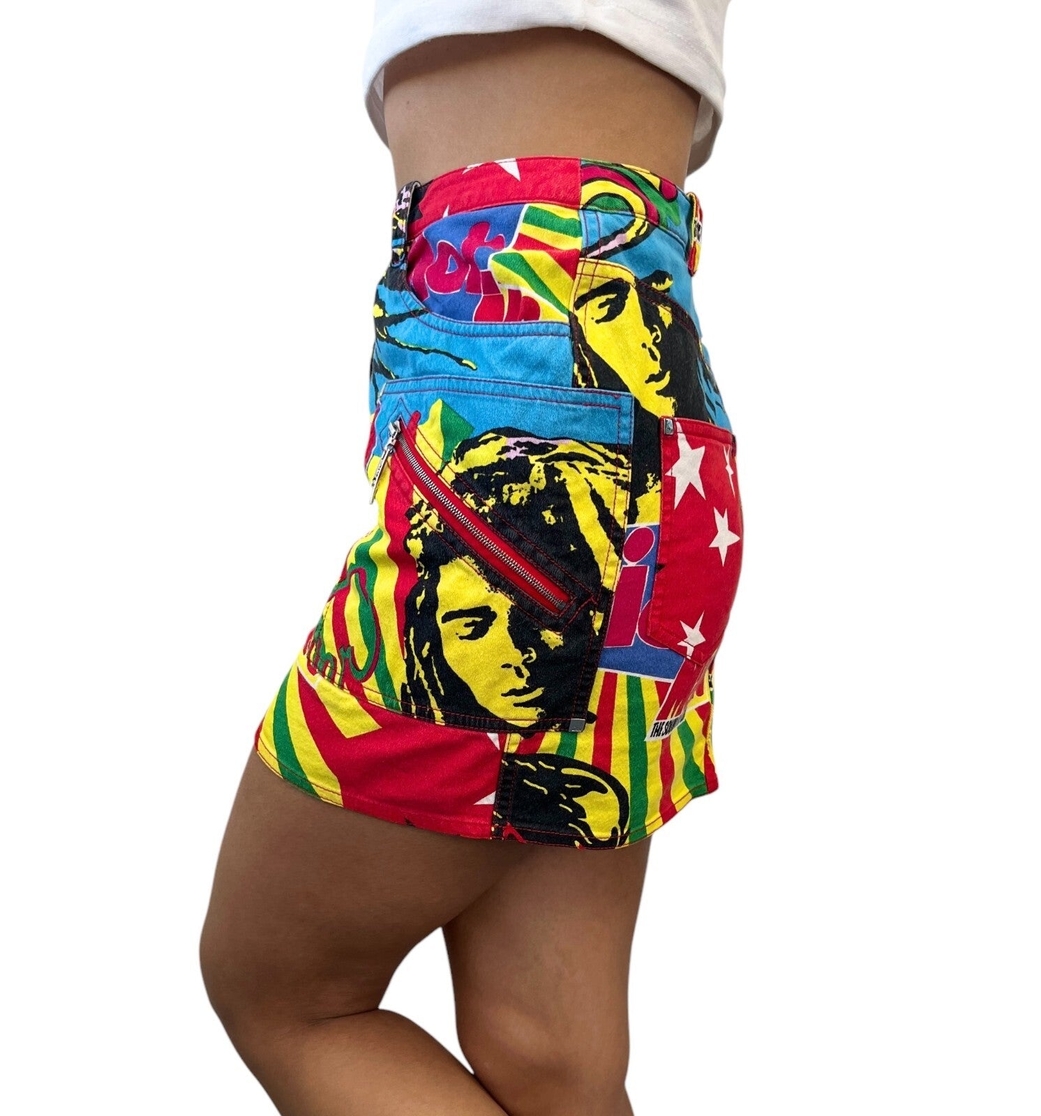 Christian Dior Vintage 2004 Rasta Mania Mini Skirt #34 Cotton Multicolor Zip