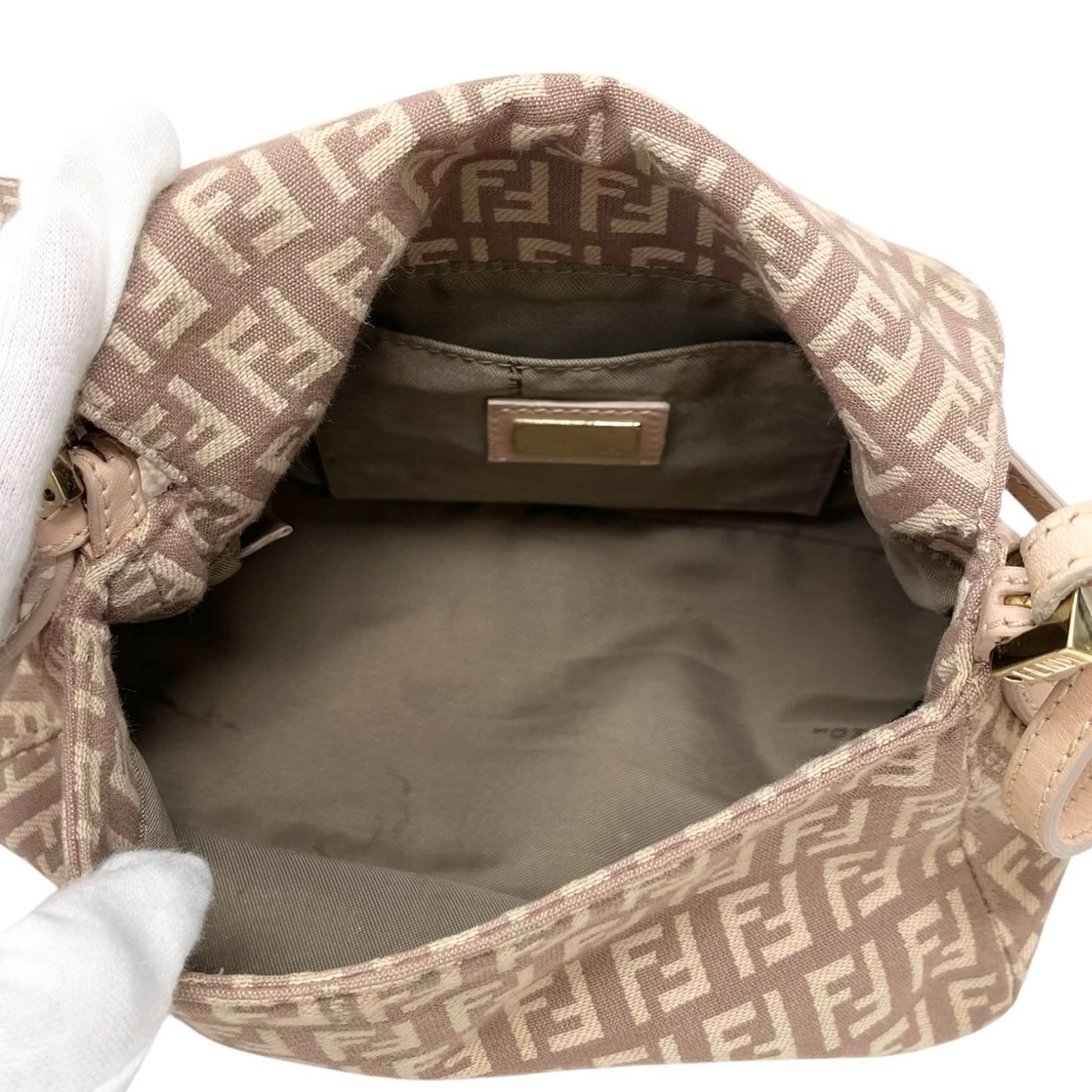 FENDI Vintage Zucchino Mamma Baguette Canvas Shoulder Bag Pink Leather 902589