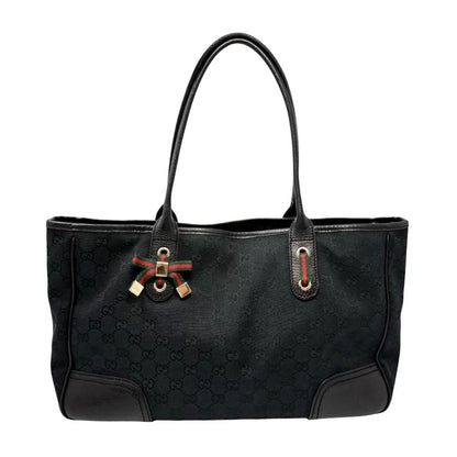 GUCCI Vintage GG Monogram Web Stripe Ribbon Tote Shoulder Bag Black 902464