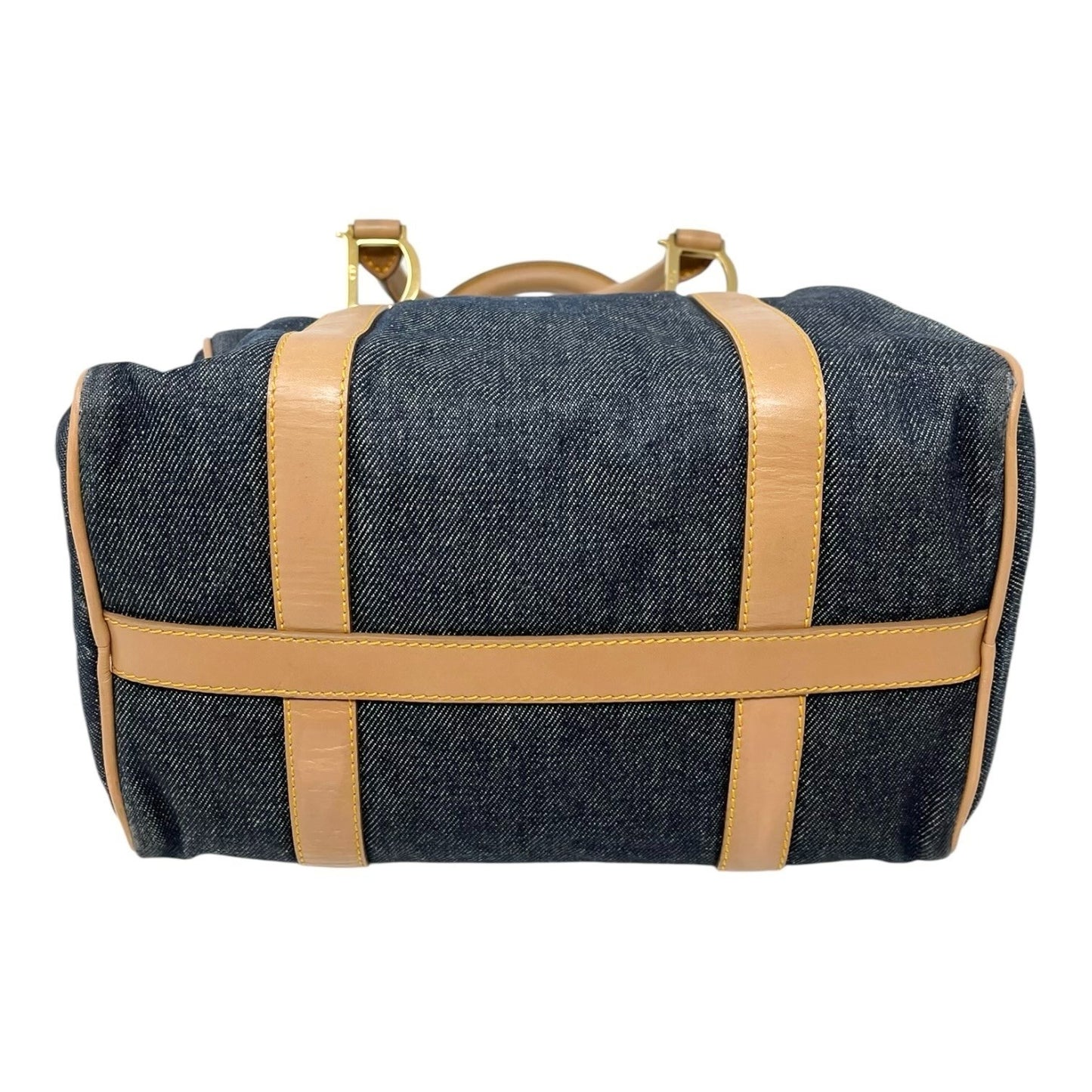 Christian Dior Vintag 2002 D Charm Denim Mini Boston Bag Blue Beige Gold