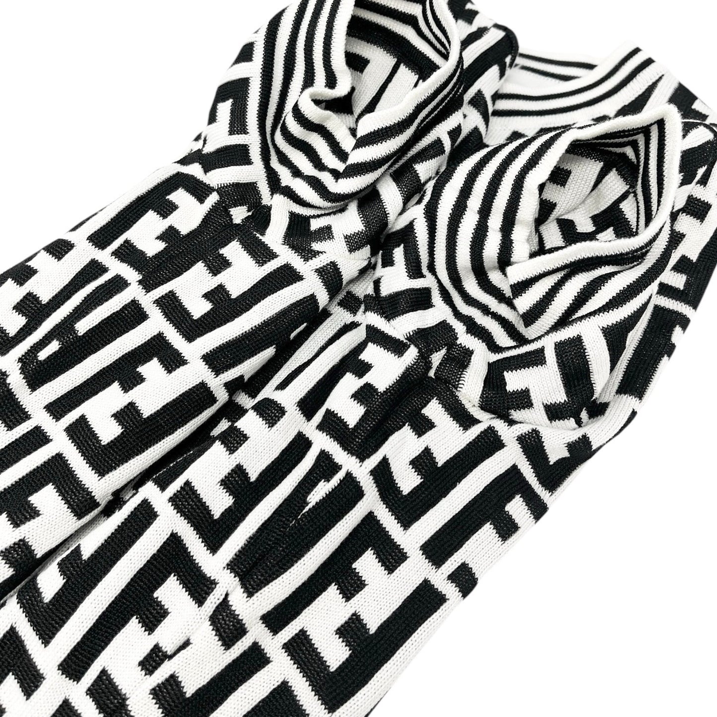 FENDI Vintage Zucca Knit Top T-shirt #40 White Black Monogram Short Sleeve