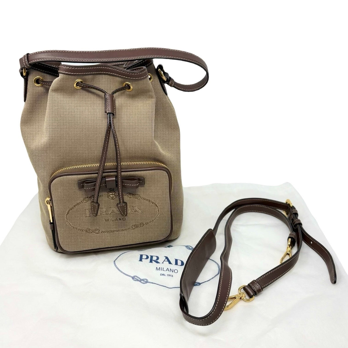 PRADA Vintage Jacquard Shoulder Top Handle Bag Beige Brown Canvas 902339