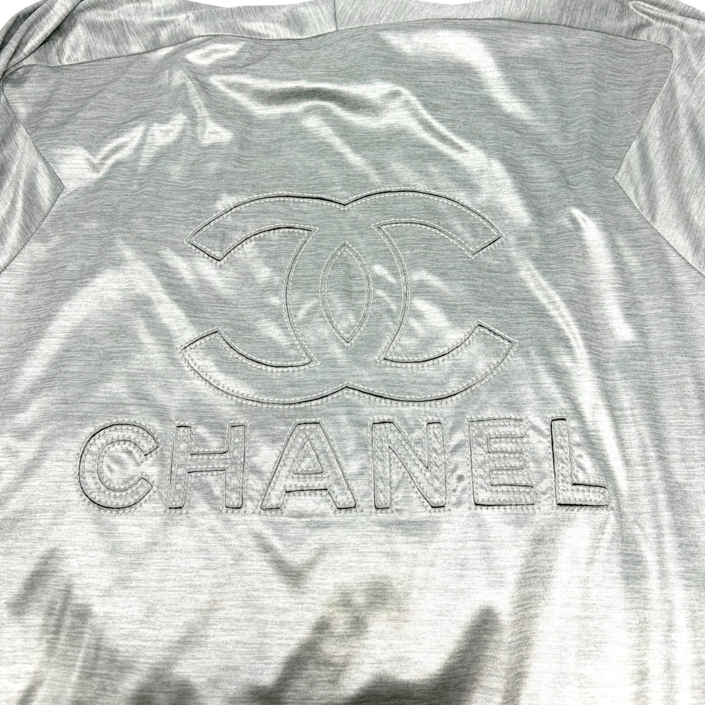 CHANEL Vintage P43484 Big CC Logo Zip Hoodie Jacket  #42 Silver Black 901958