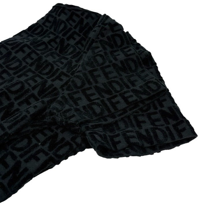 FENDI Vintage Logo Monogram Cropped Wrap Top #42 Black Terry Cloth Tie Cotton