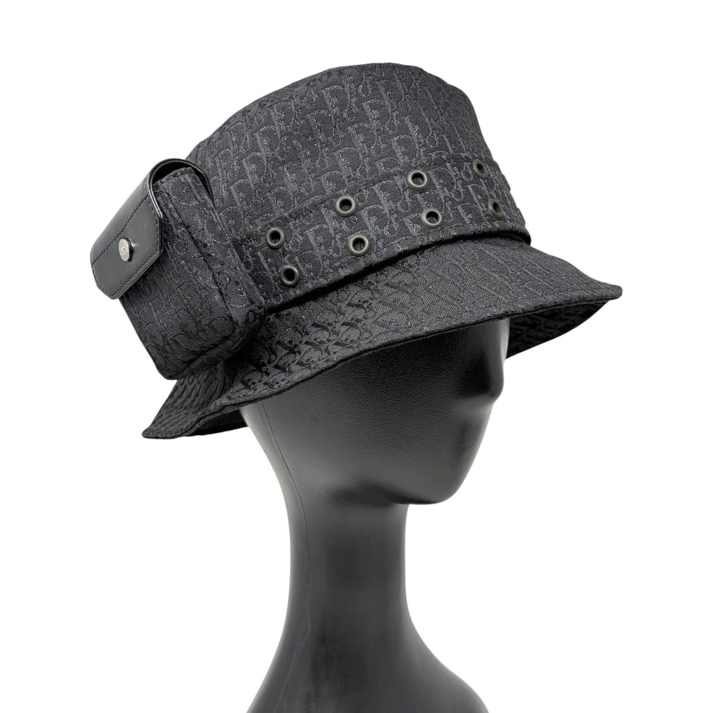 Christian Dior Vintage Columbus Trotter Monogram Bucket Hat Black Silver 901817