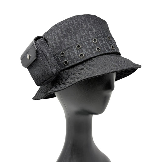 Christian Dior Vintage Columbus Trotter Monogram Bucket Hat Black Silver 901817