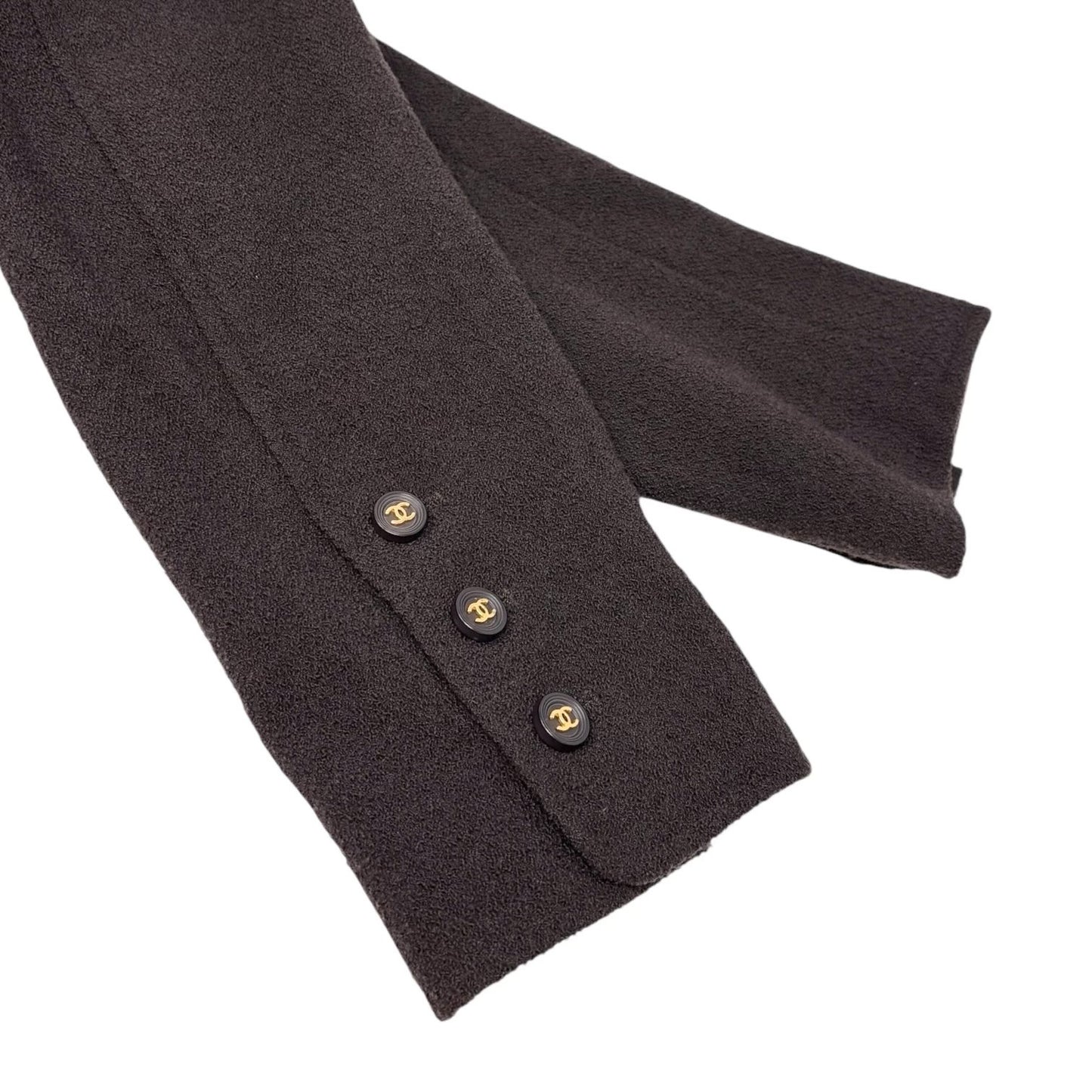CHANEL Vintage 95A Tweed Suits Jacket Skirt #40 Wool Button Brown Gold