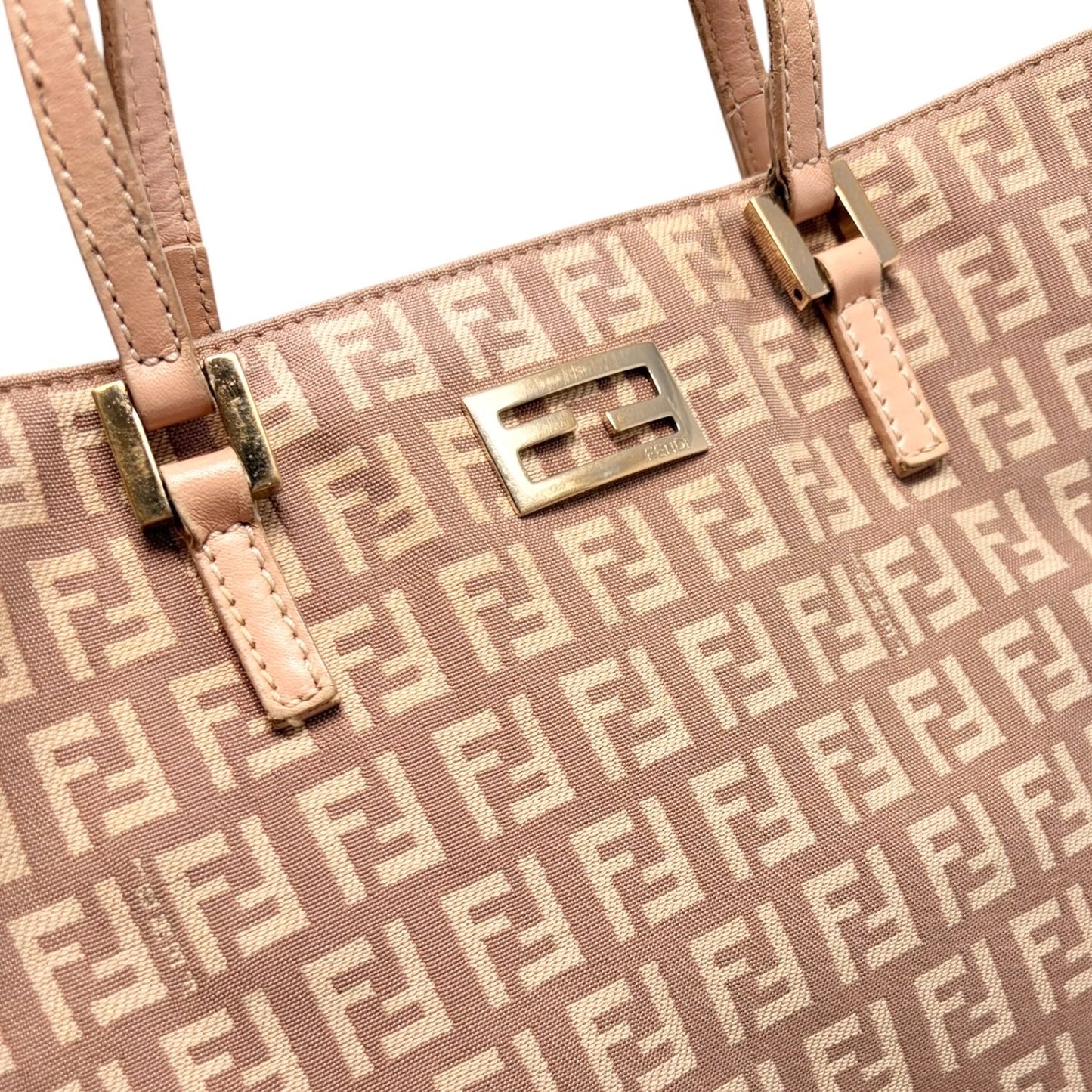 FENDI Vintage FF Logo Zucchino Monogram Tote Hand Bag Pink Beige 902445