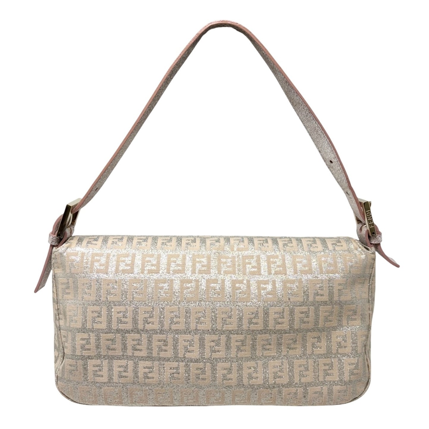 FENDI Vintage FF Logo Zucchino Mamma Baguette Glitter Shoulder Bag Pink 902262