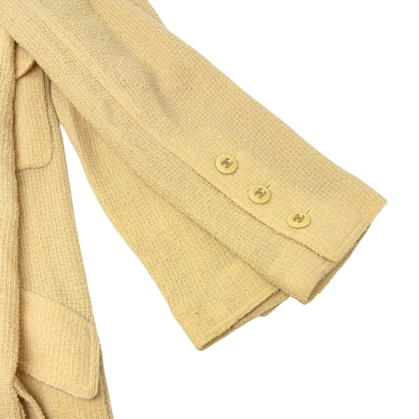 CHANEL Vintage 1994 CC Logo Tweed Collared Jacket #34 Yellow Gold Button Wool