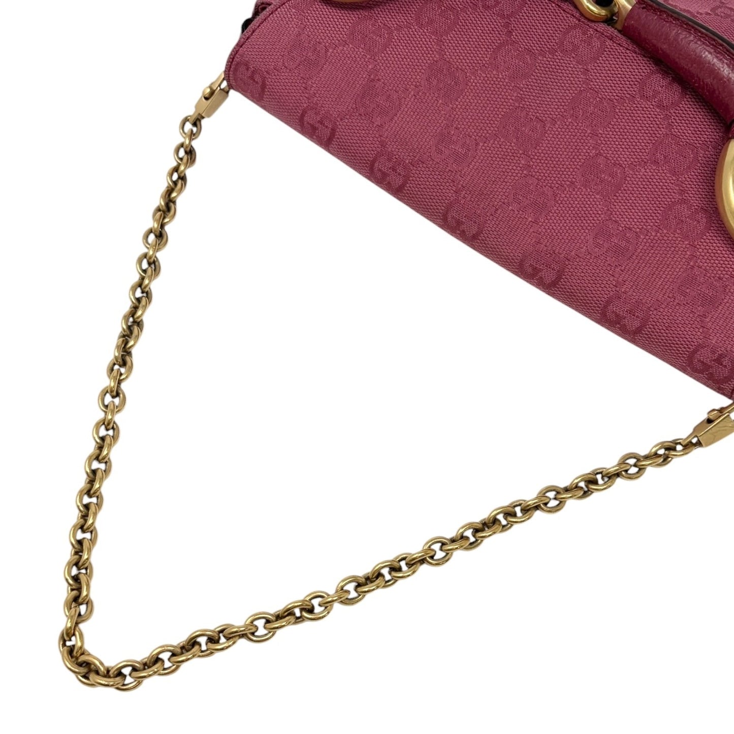 GUCCI Vintage GG Monogram Horsebit Chain Shoulder Bag Pochette Pink 901818