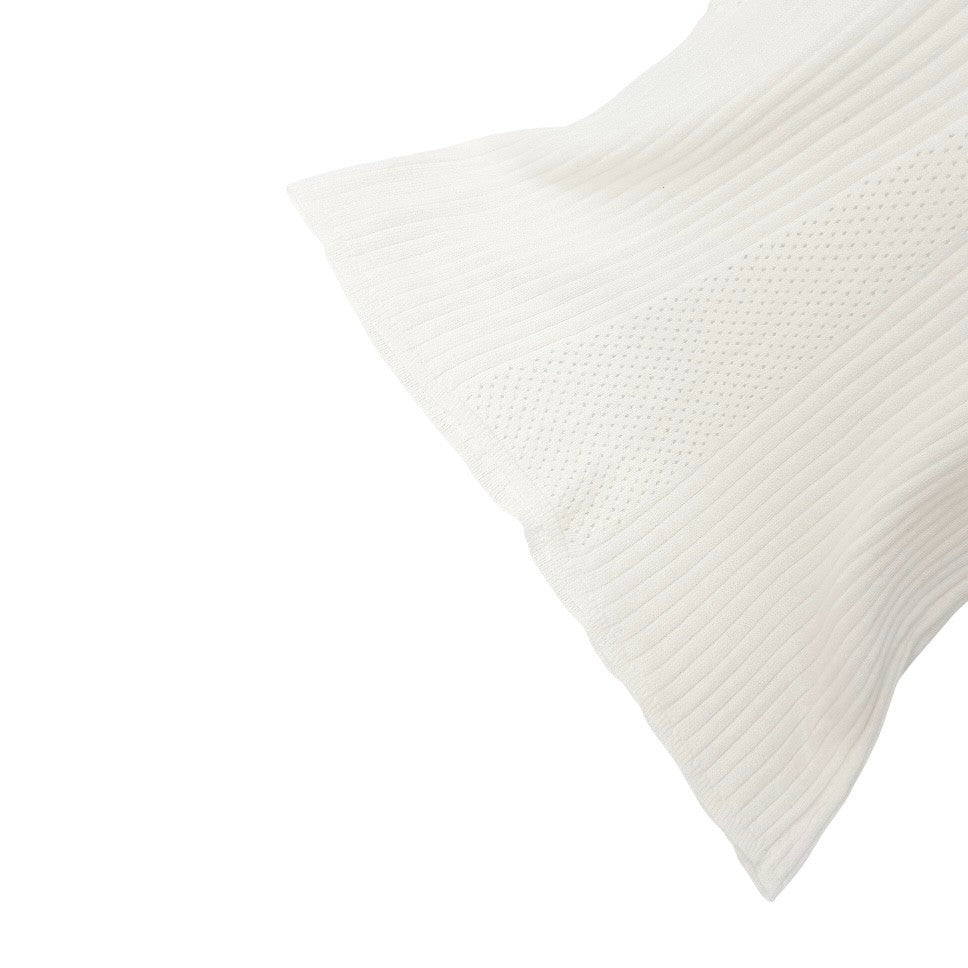 CHANEL Vintage 04P CC Mark Logo Knit T-shirt Top Rib Short Sleeve White Cotton