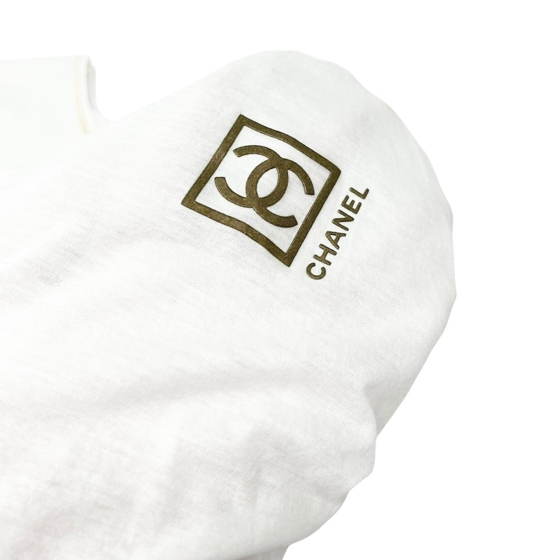 CHANEL Sport Vintage 06P CC Logo T-shirt Top #42 White Gold Cotton Frill