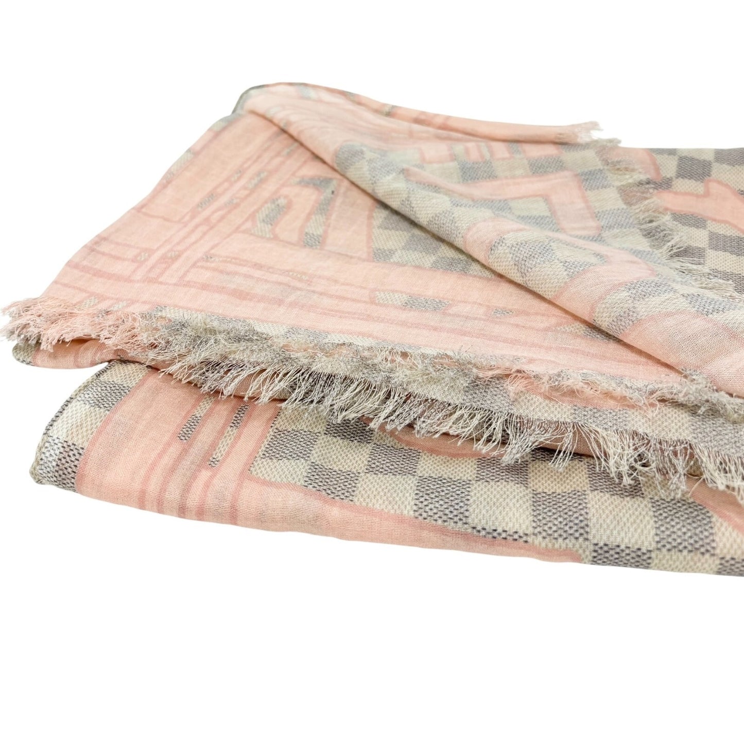 LOUIS VUITTON Vintage Damier Azur Tahitienne Scarves Wrap Pink Gray Cotton