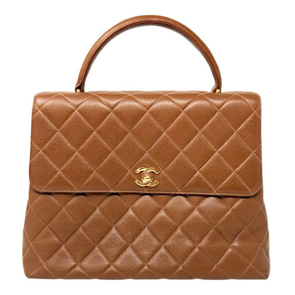 CHANEL Vintage CC Turnlock Quilted Top Handle Bag Brown Gold Leather 902334
