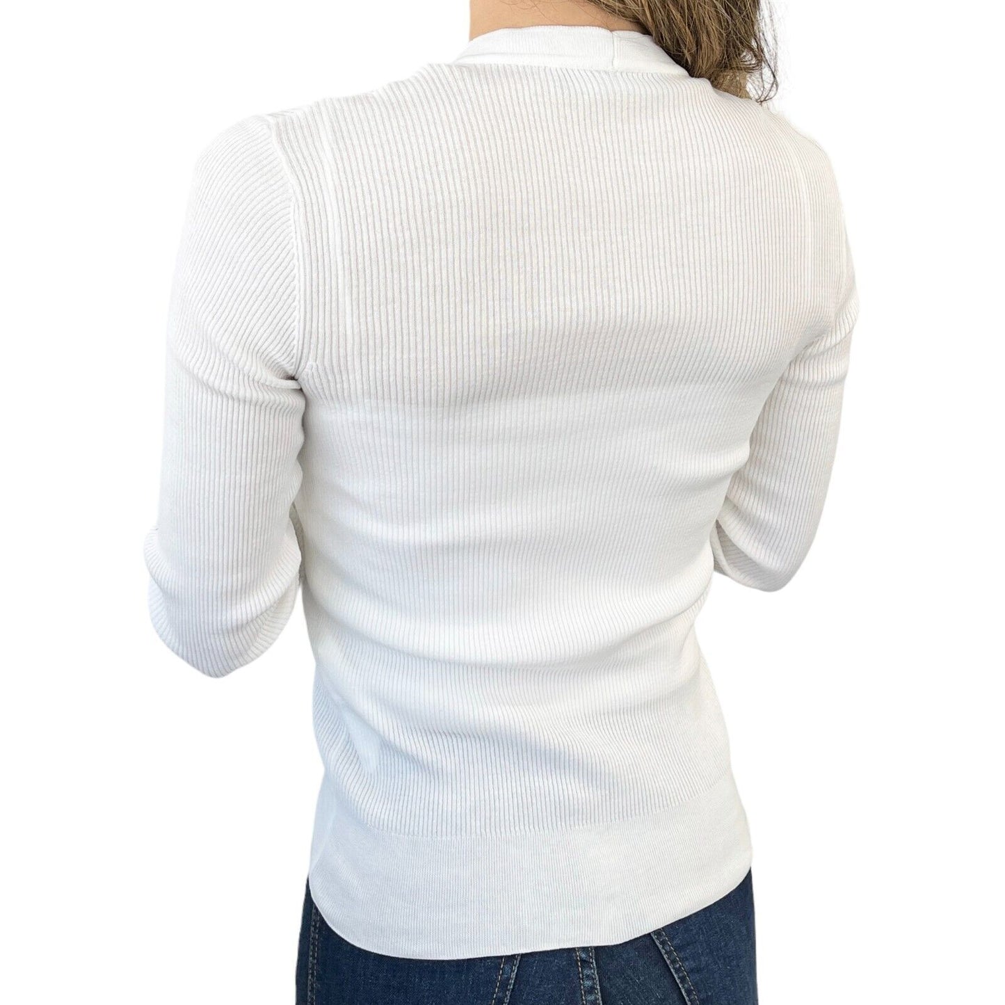 DOLCE&GABBANA Vintage Cardigan Sweater Button Rib V-neck White Cotton RankAB