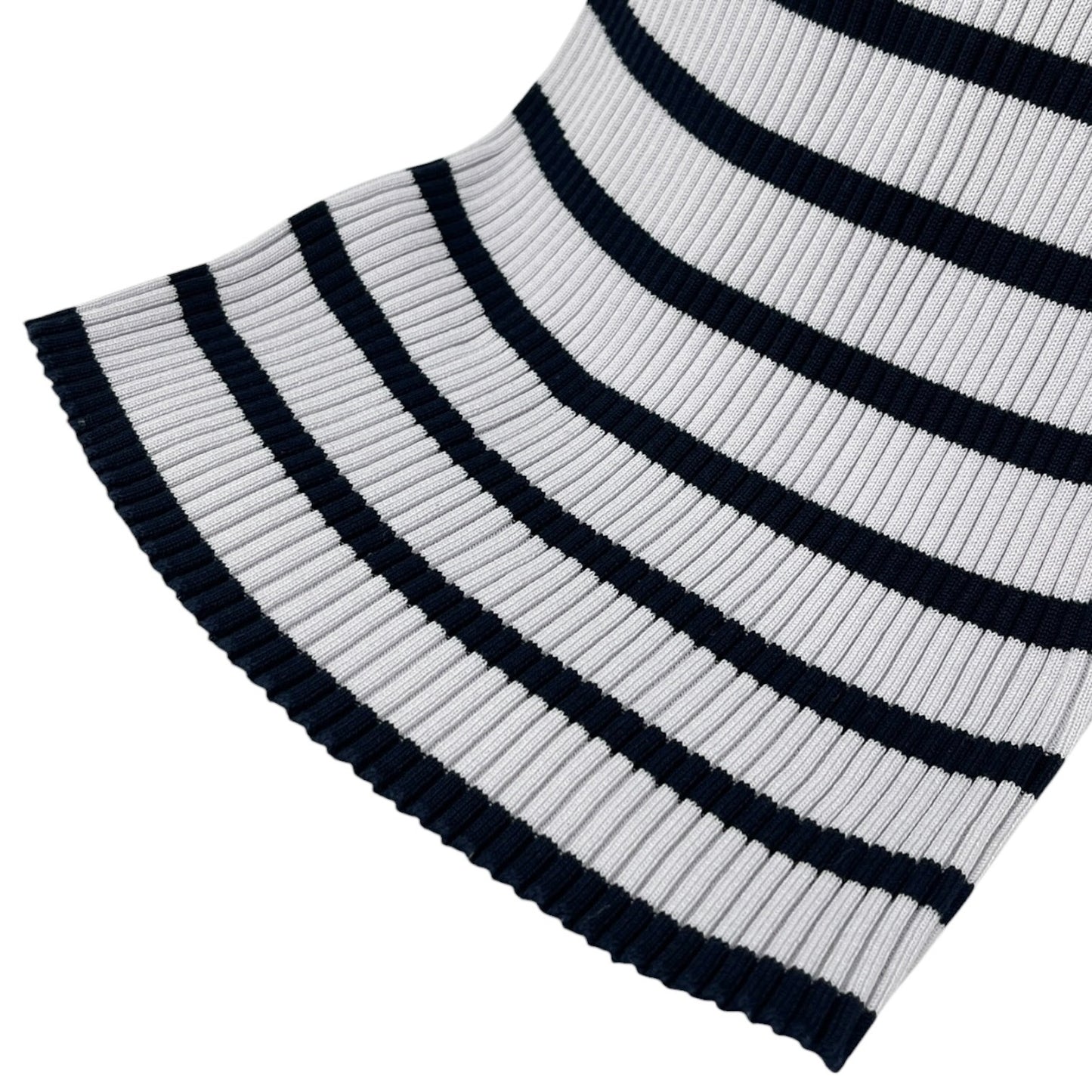 CHANEL Vintage 98P CC Logo Stripe Rib Knit T-shirt Top #40 Blue Cotton 902587
