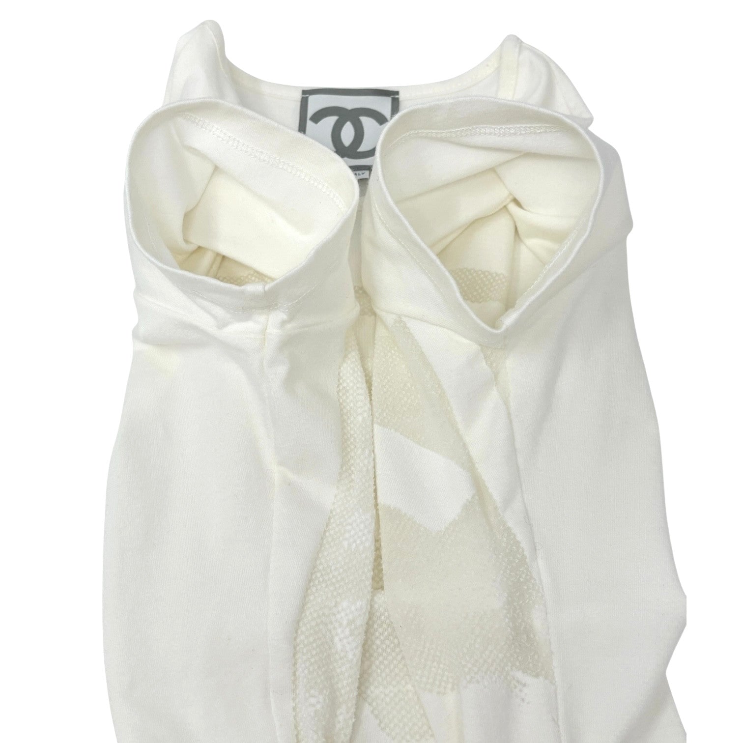 CHANEL Sport Vintage 06P Logo Mademoiselle T-shirt Top #38 Cream White Cotton