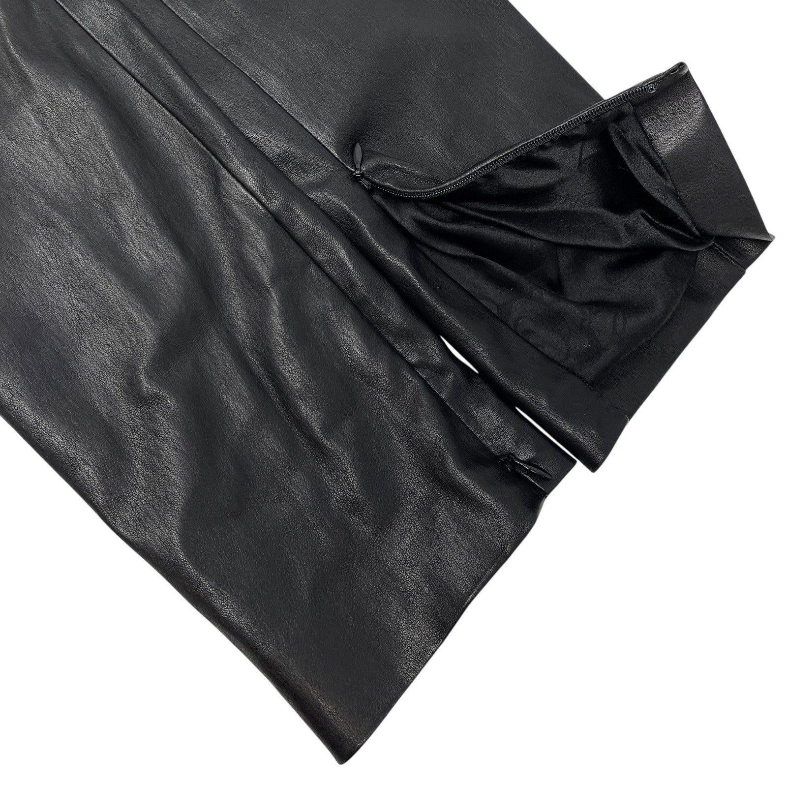 CHANEL Vintage P47479 CC Mark Logo Leather Pants #38 Button Zip Black Lambskin