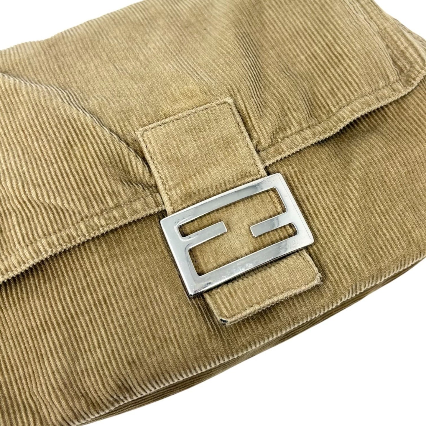FENDI Vintage FF Logo Corduroy Mamma Baguette Shoulder Bag Light Brown 902415