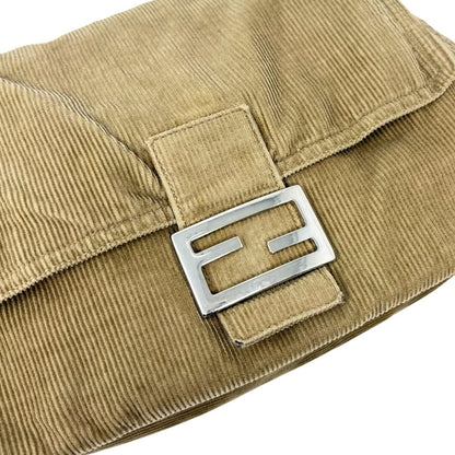 FENDI Vintage FF Logo Corduroy Mamma Baguette Shoulder Bag Light Brown 902415