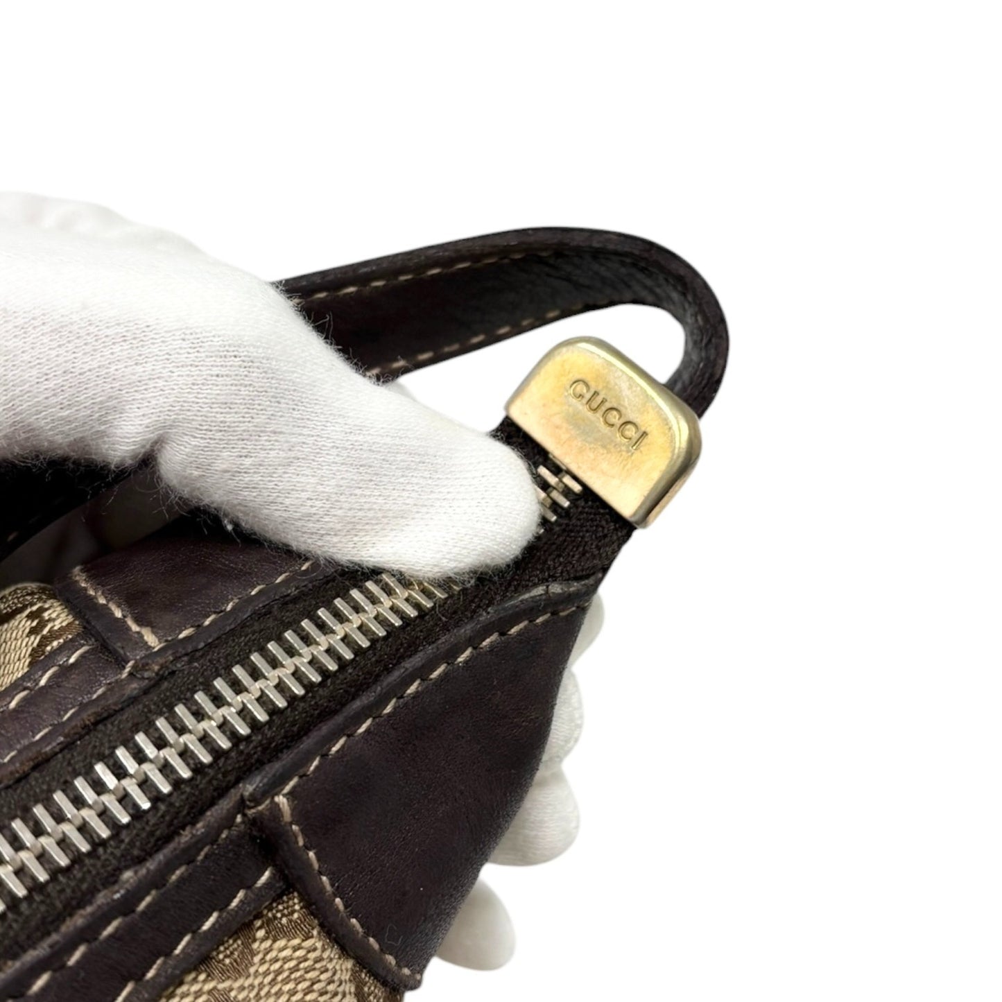 GUCCI Vintage GG Monogram Web Stripe Mini Shoulder Bag Pochette Beige 902417