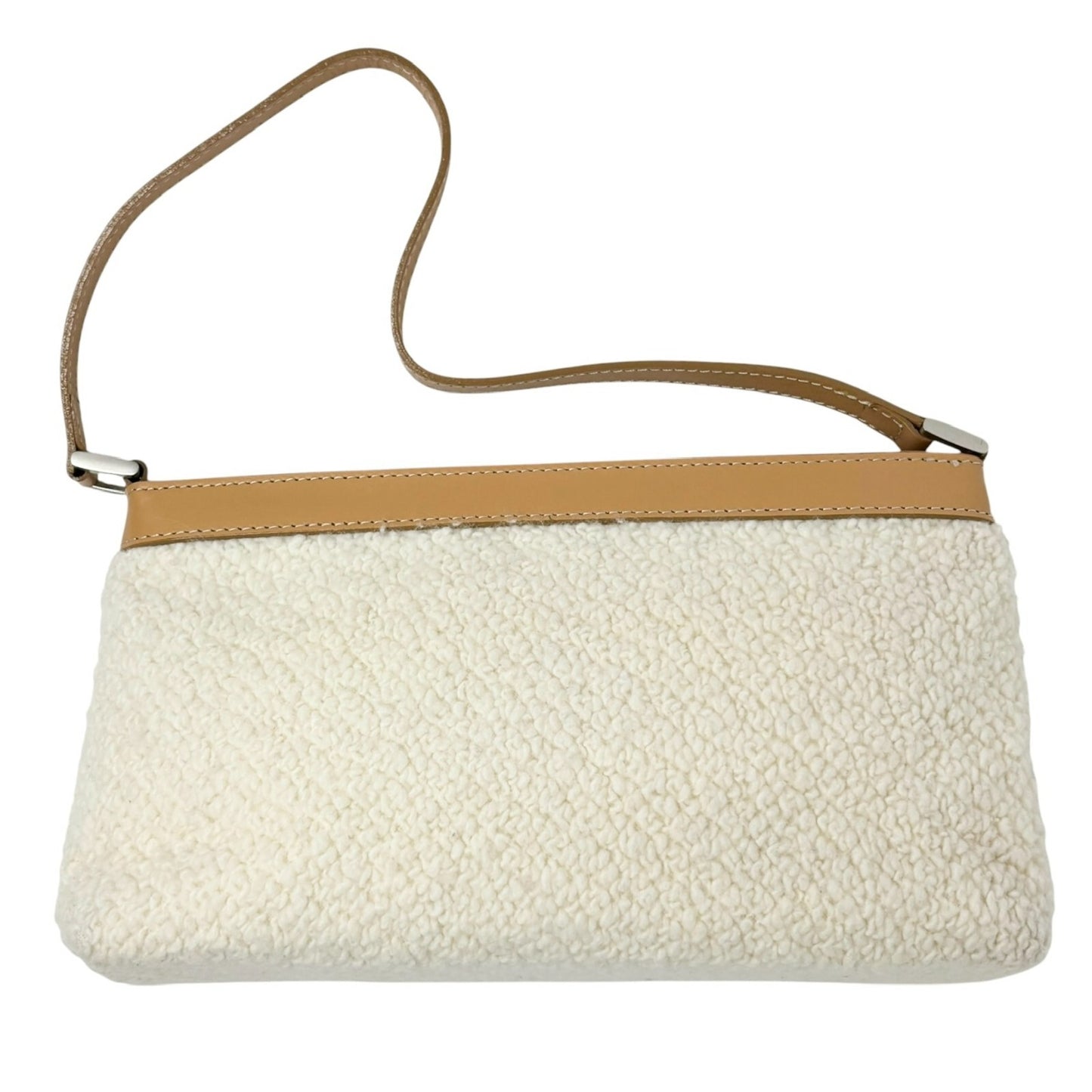 Courreges Vintage Logo Stitch Shoulder Bag Cream Brown Acrylic Leather Rank AB