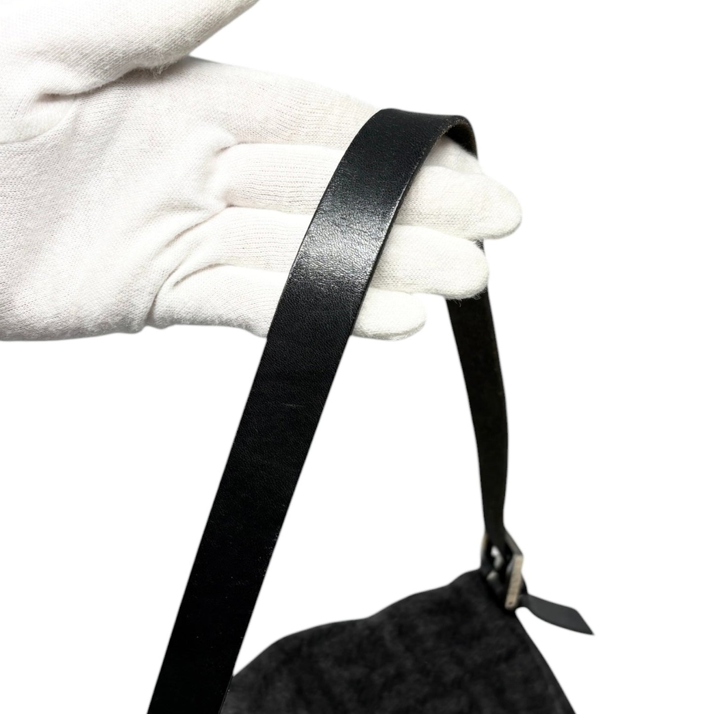 FENDI Vintage Zucca FF Logo Mamma Baguette Shoulder Bag Gray Black Wool