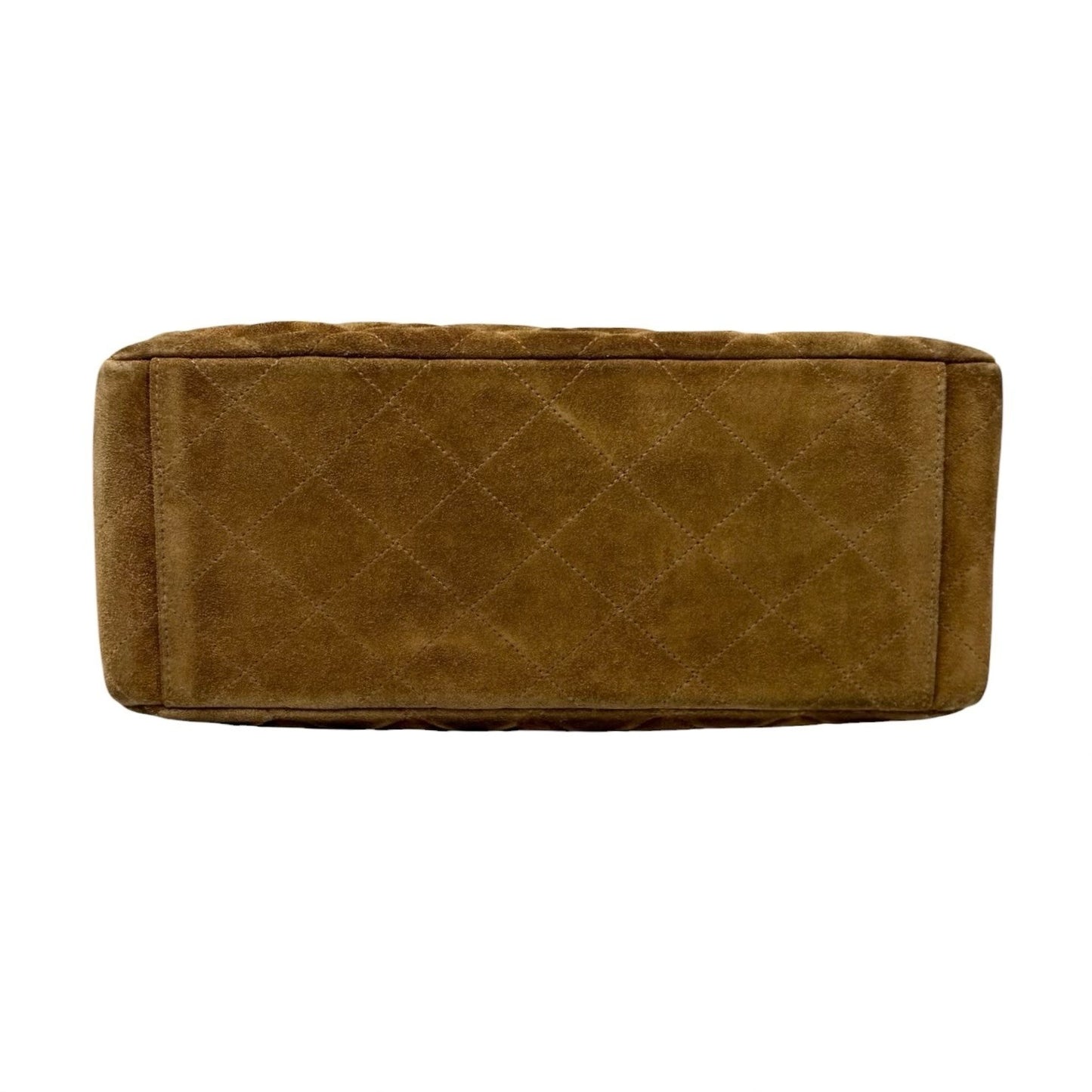 CHANEL Vintage CC Logo Turnlock Quilted Suede Flap Shoulder Bag Brown 902580