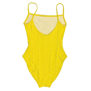 CHANEL Vintage 97P CC Mark Swimsuit Bodysuit #38 One-piece Yellow Nylon Rank AB