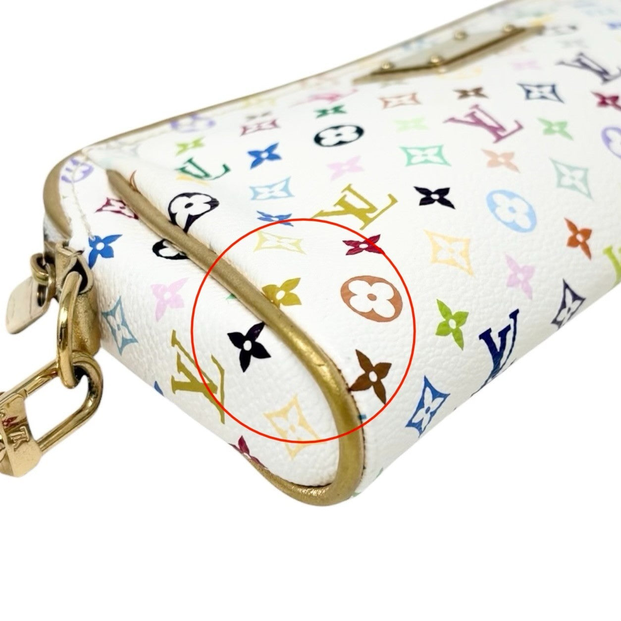 LOUIS VUITTON Vintage Monogram Multicolor Mini Pouch Bag Leather White 902414
