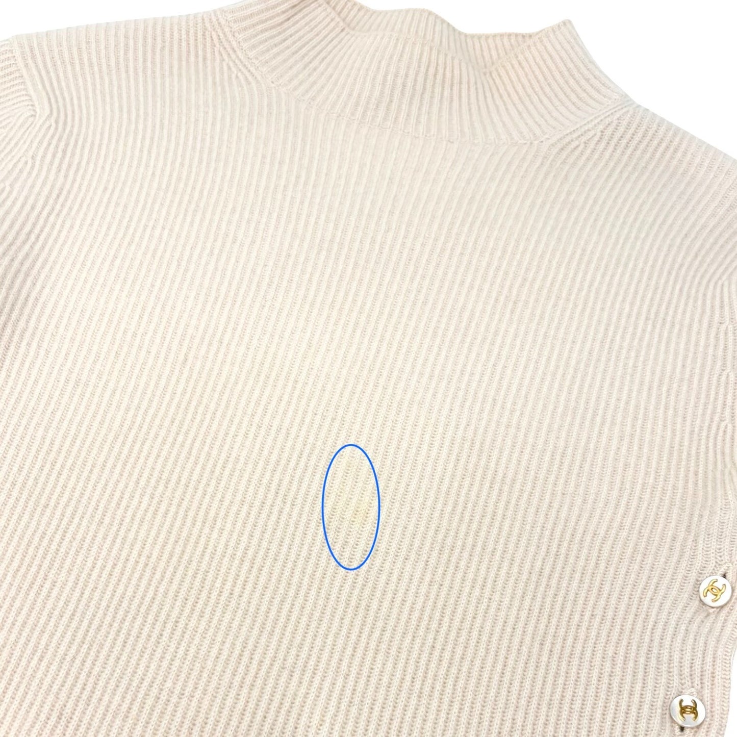 CHANEL Vintage CC Logo Button Rib Knit Cashmere Sweater Top #S Cream 106909