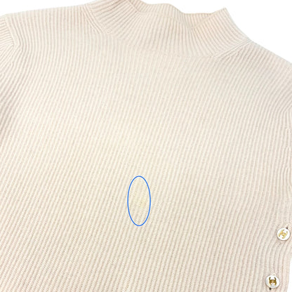 CHANEL Vintage CC Logo Button Rib Knit Cashmere Sweater Top #S Cream 106909