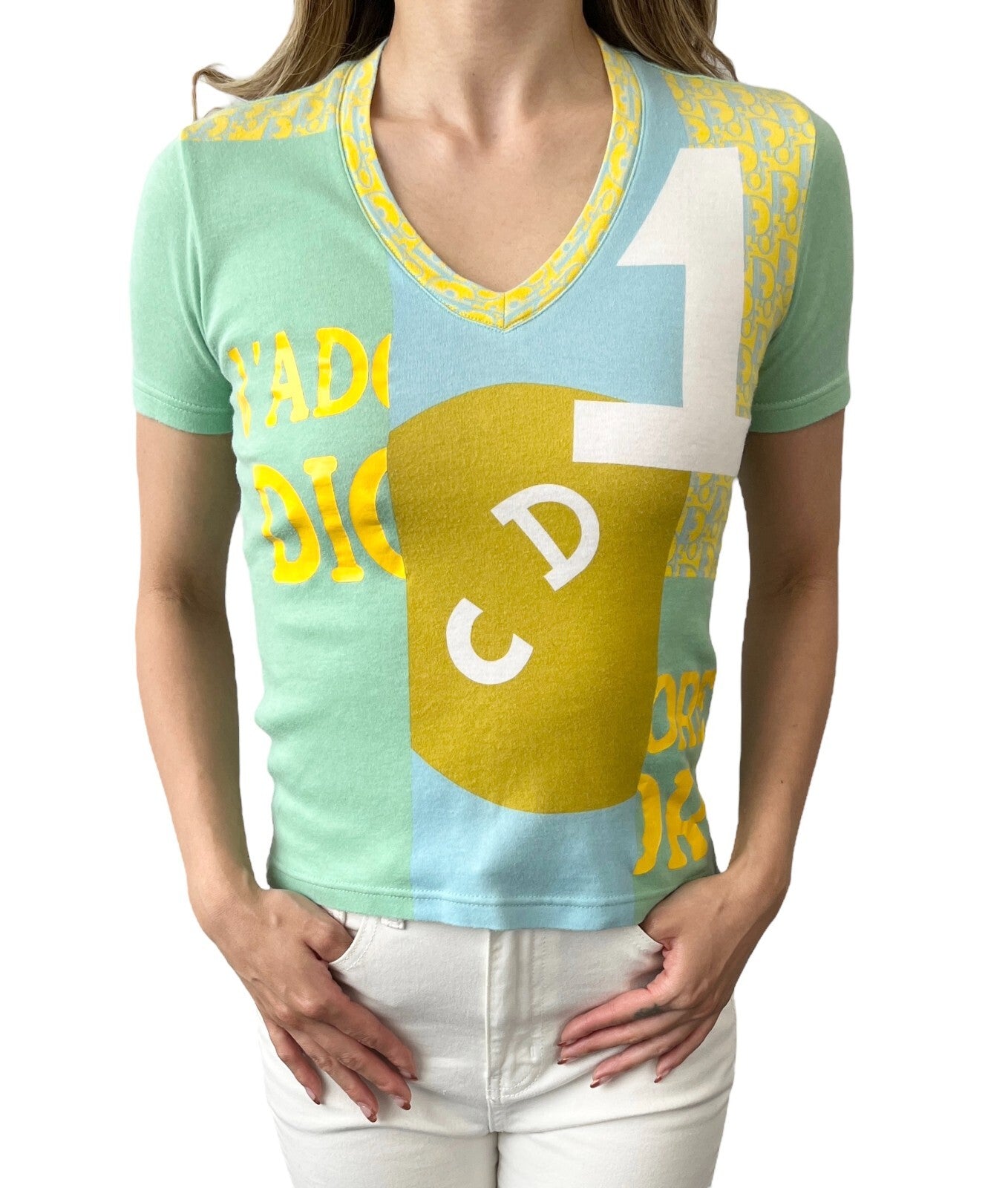 Christian Dior Vintage 2005 J'ADORE Logo T-shirt Top #36 Cotton Multicolor