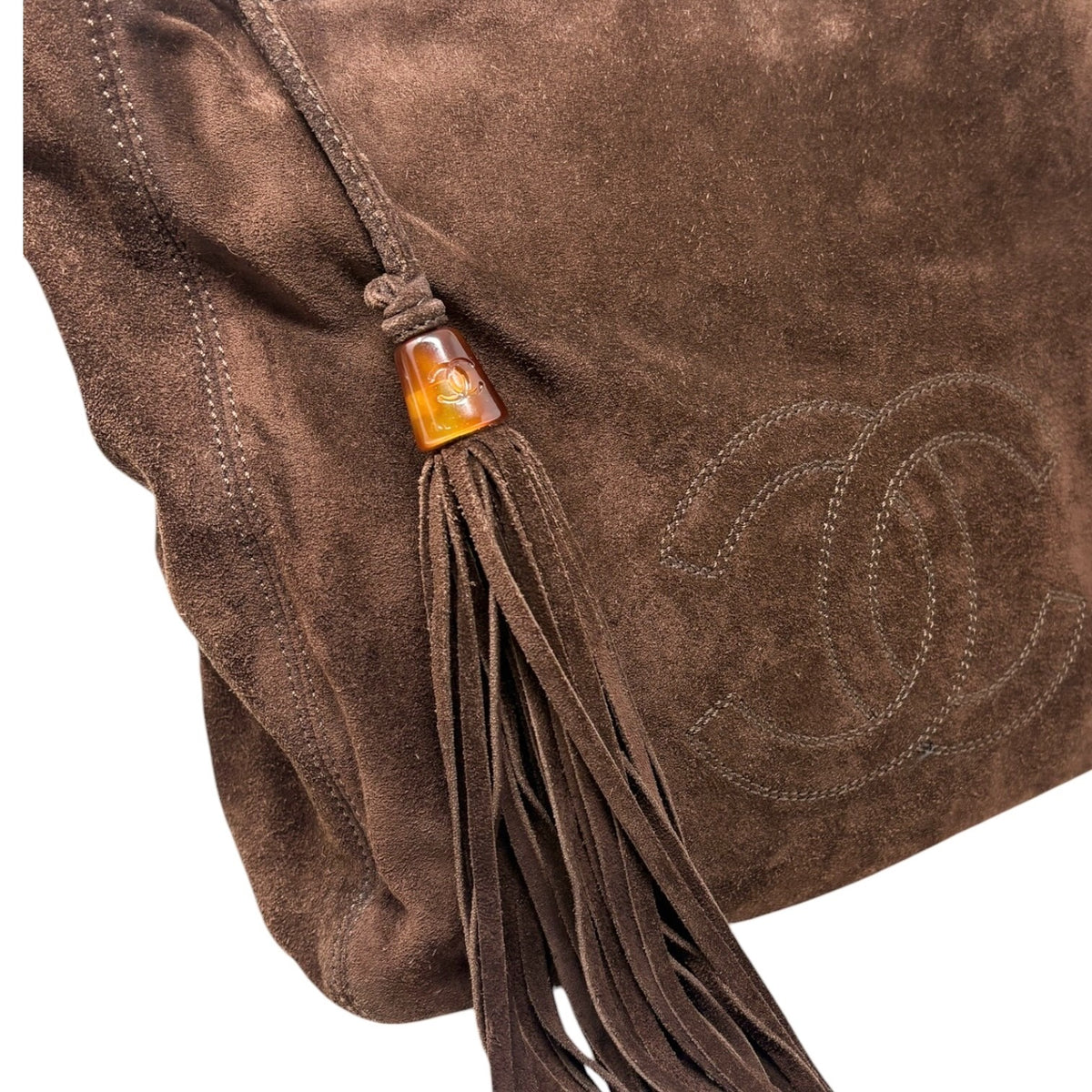 CHANEL Vintage CC Fringe Crossbody Shoulder Bag 2way Bag Brown Suede 902326