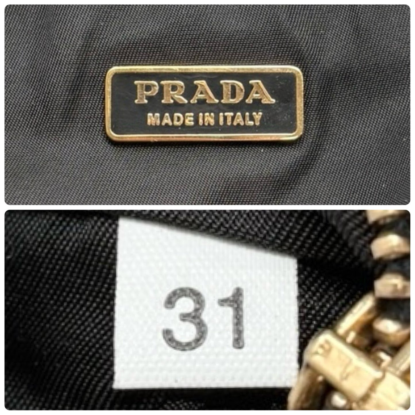 PRADA Vintage Mini Shoulder Nylon Bag Handbag Pochette Black Gold Logo