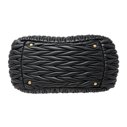 Miu Miu Vintage Quilted Tote Top Handle Bag Black Gold Leather Zip 902310