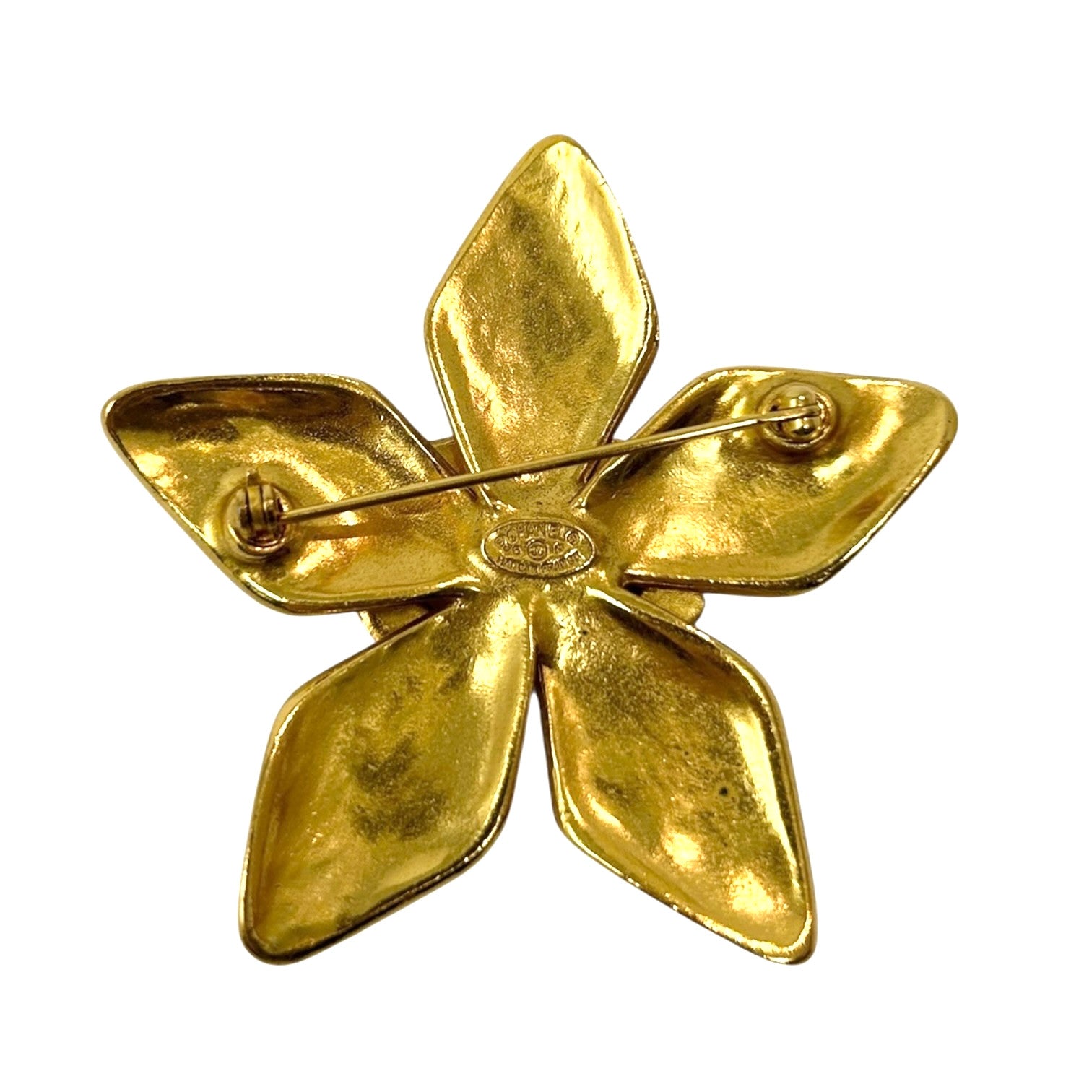 CHANEL Vintage 96P CC Gold Brooch Jewelry Accessory Pin Flower Metal